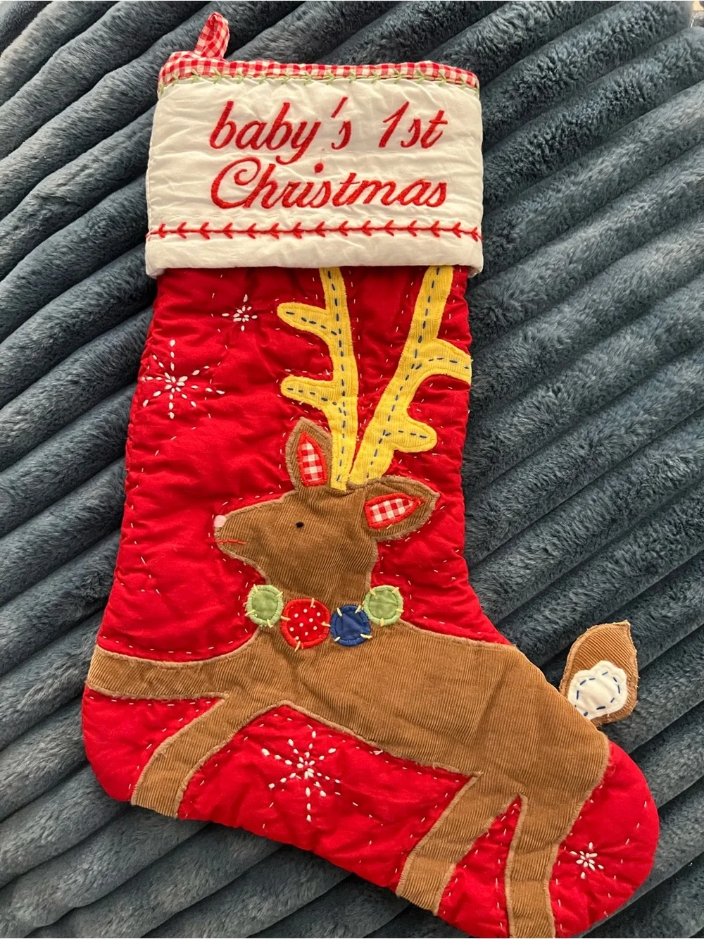 Pottery Barn Baby’s 1st Christmas Red Reindeer Holiday Stocking